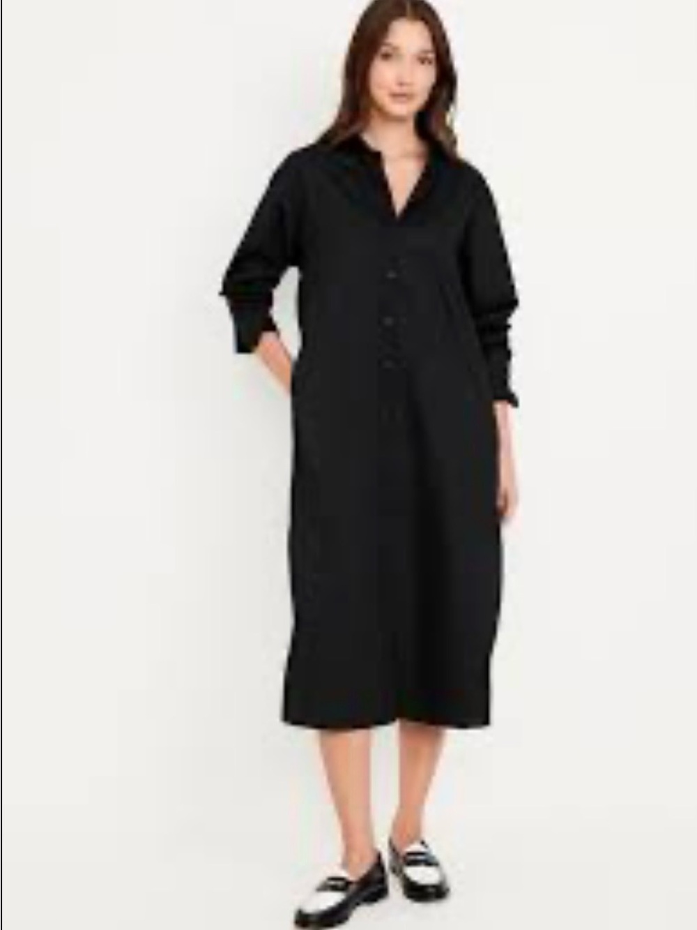 Old Navy Long Sleeve Loose Shirt Dress, 100% Cotton, Black, Pockets, XL Petite